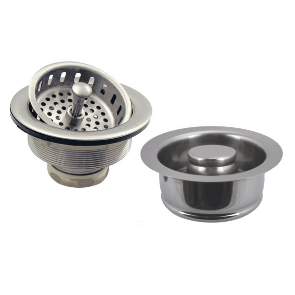 Westbrass Post Style Large Kitchen Basket Strainer W/ InSinkErator Style Disposal Flange & Stopper in Satin Ni D2165-07